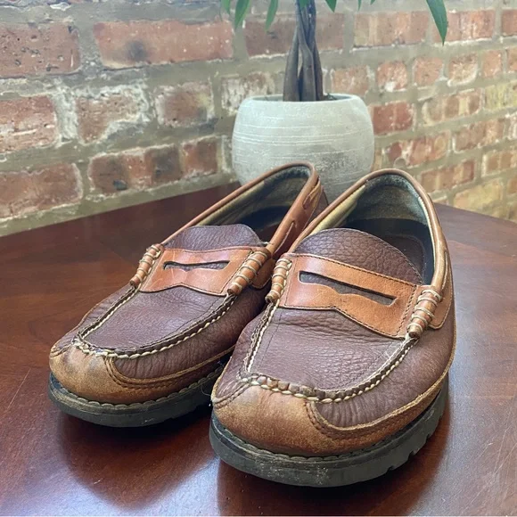 LL Bean Brown Leather Loafer Men's Size 8.5 D Wide Distressed - Picture 9 of 9